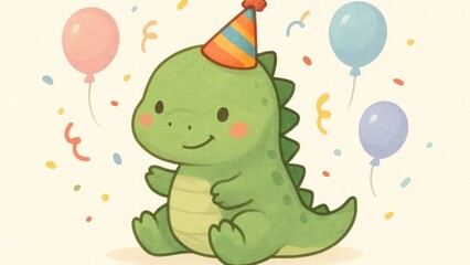 Fototapeta premium Cute dinosaur birthday celebration