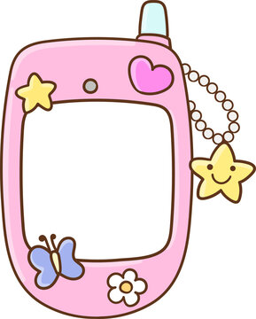 Cute Pink Toy Phone Illustration Pastel Y2K Frame For Classroom Decoration