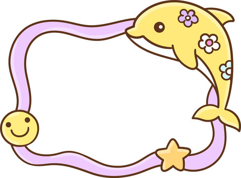 Cute Dolphin and Flower Decorative Border Pastel Y2K Frame For Classroom Decoration