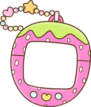 Cute Strawberry Shaped Digital Pet Frame Illustration Pastel Y2K Frame For Classroom Decoration