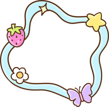 Cute Kawaii Wavy Border Illustration Pastel Y2K Frame For Classroom Decoration