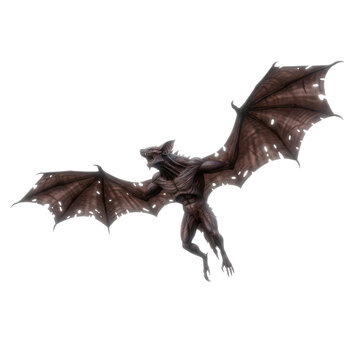 Flying Vampire Creature with Tattered Wings and Sharp Fangs