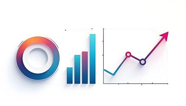 Abstract business data visualization with colorful circular chart and graphs