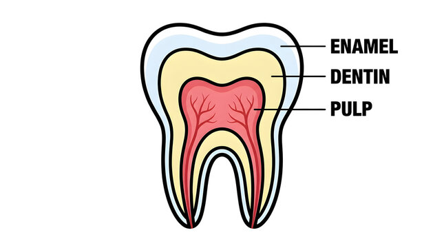 Cross section diagram of human tooth anatomy including enamel dentin and pulp