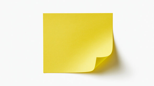 A single yellow sticky note with a curled corner isolated on white background. This is useful for office reminders and.