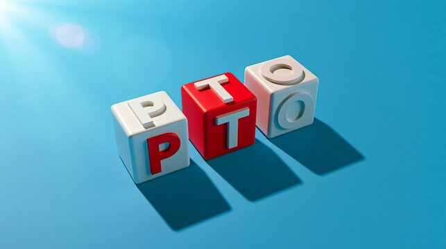 PTO concept blocks presenting paid time off, personal leave, or parental leave on blue background