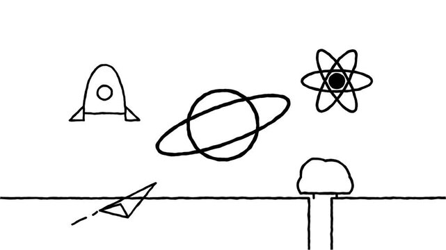 Hand Drawn Animation of Space Exploration and Science Concepts.