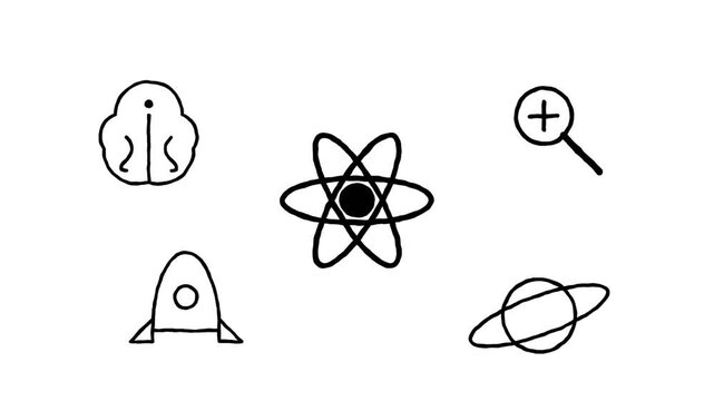 Animated Hand Drawn Science and Technology Icons Set.
