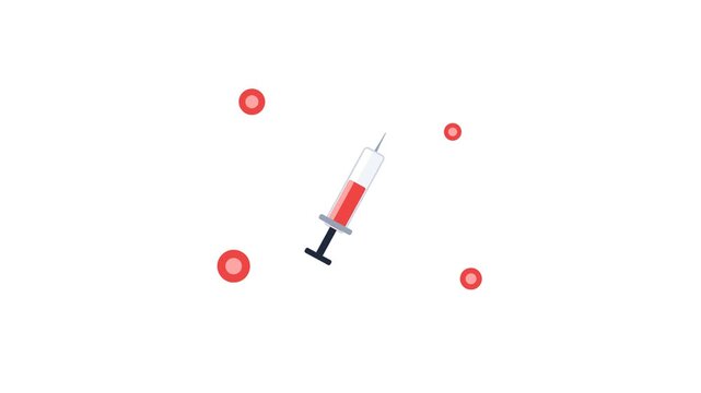 Medical Syringe Injecting Red Blood Cells Animation.