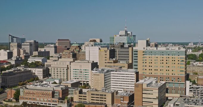 Richmond Virginia Aerial v80 low flyover above Upper Shockoe Valley, Biotech, MCV and the Capitol District toward downtown - Shot with Inspire 3 8k - Sept 30th 2023