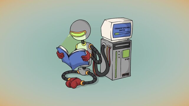 Robot Scanning a Book Looping Cartoon Animation