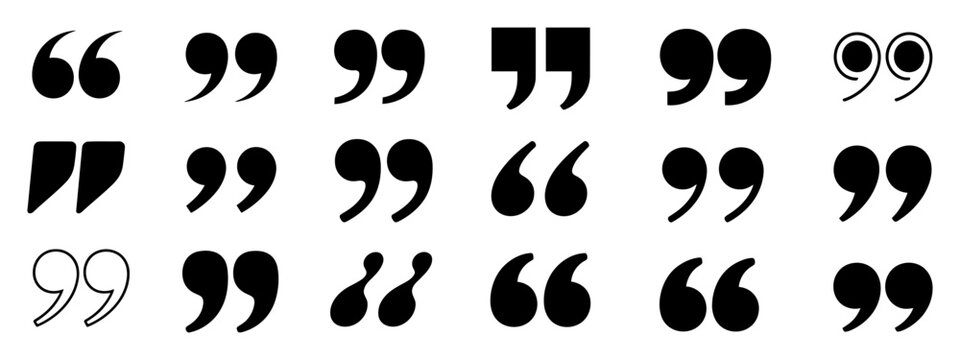 Quotation Mark Icon set, double quote vector symbols representing quotes  