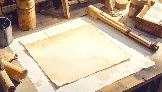 Vintage Art Studio with Handmade Paper and Tools.