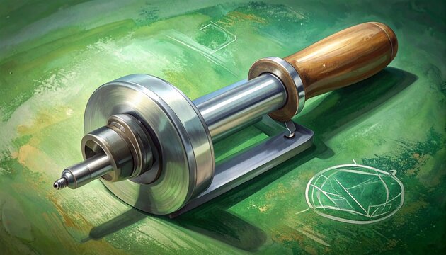 Vintage Metal Hand Drill on Green Textured Background.