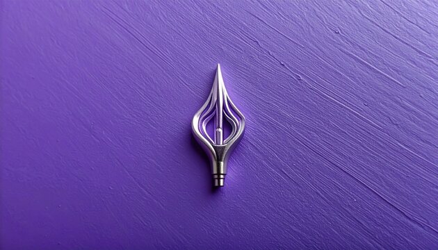 Elegant silver diamond shaped emblem on purple background.