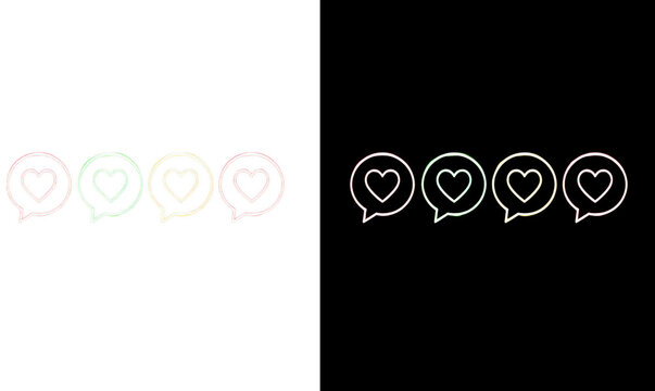 Outline hearts in speech bubbles with varying opacity on white and black backgrounds conceptually representing communication and approval Isolated on transparent background