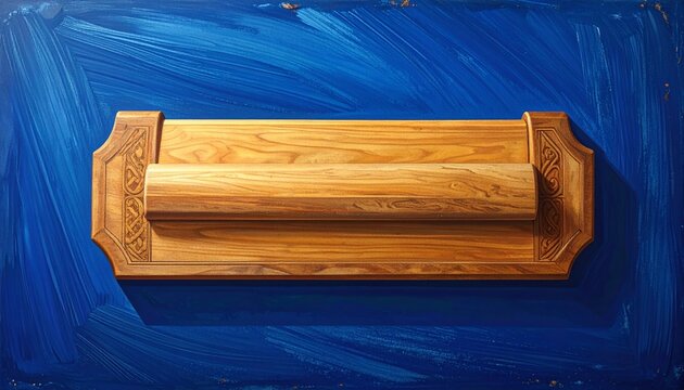 Wooden bread box on vibrant blue background.