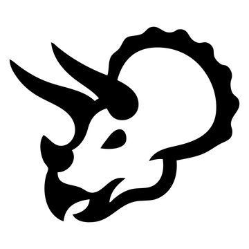 Logotipo animal jur&aacute;sico. Icono con dibujo sencillo con l&iacute;neas de la cabeza de un dinosaurio tipo Triceratops, visto de perfil