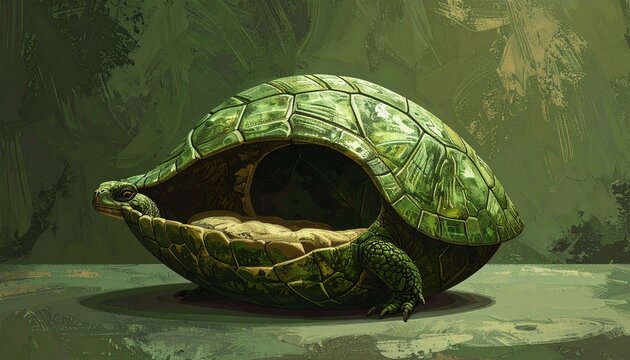 Large Green Turtle Resting Underwater in Aquatic Habitat.