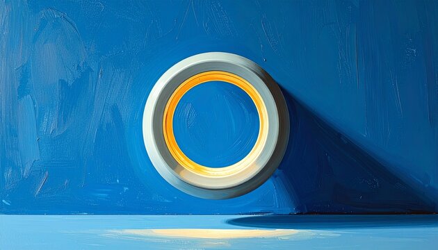 Floating Circular Object Casting Shadow on Blue Background.