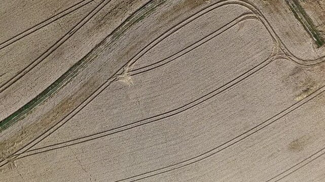 Bird&rsquo;s Eye Drone View of Harvested Agricultural Fields in the English Countryside