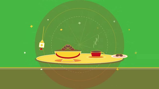 animated video of Islamic iftar food dishes