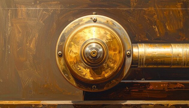 Close up of vintage brass ship bell on wooden surface.