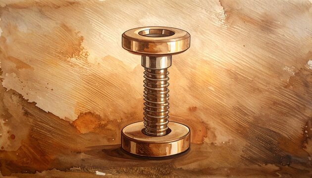 Close up of a brass screw on rustic textured background.