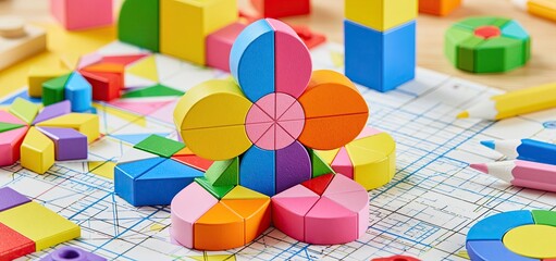 Naklejka premium Colorful building blocks arranged like a flower bouquet inspiring creative architectural designs.