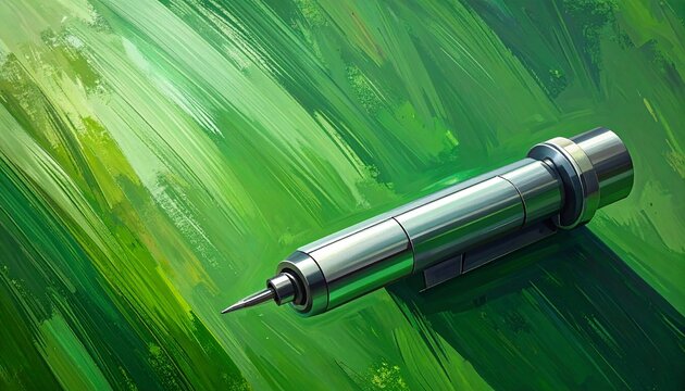 Futuristic underwater drone exploring green ocean depths.