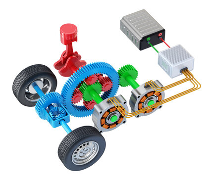 Electronic continuously variable transmission (ECVT) isolated on transparent background - 3D PNG illustration