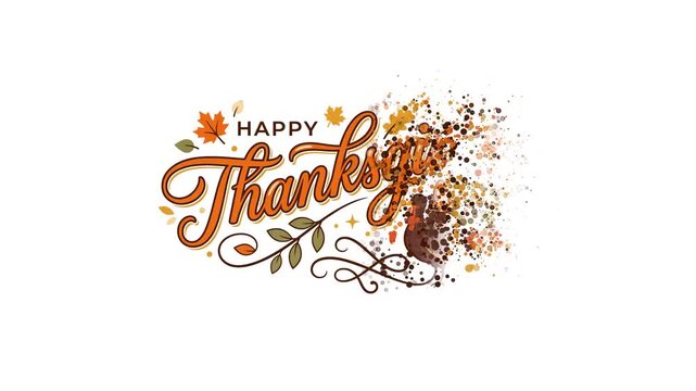 Happy Thanksgiving Celebration with Autumn Leaves and Turkey.