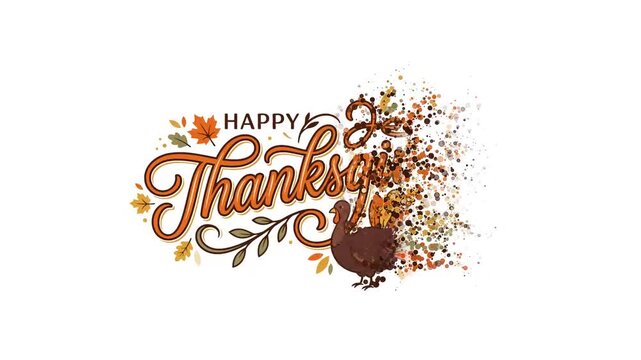 Happy Thanksgiving Celebration with Autumn Leaves and Turkey.