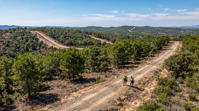 Monte mediterr&aacute;neo con cortafuegos y vegetaci&oacute;n controlada para reducir el riesgo de incendios forestales y proteger el ecosistema.