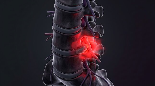 3D Illustration of Herniated Disc and Spinal Nerve Compression