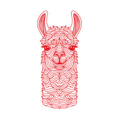 Obraz premium Ornate red line art illustration of a llama head.