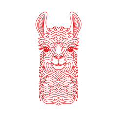 Obraz premium Detailed red pattern llama head portrait illustration.