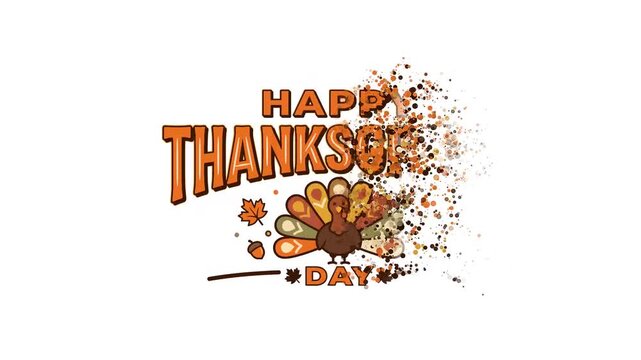 Happy Thanksgiving Day Celebration with Festive Turkey and Autumn Leaves Animation.