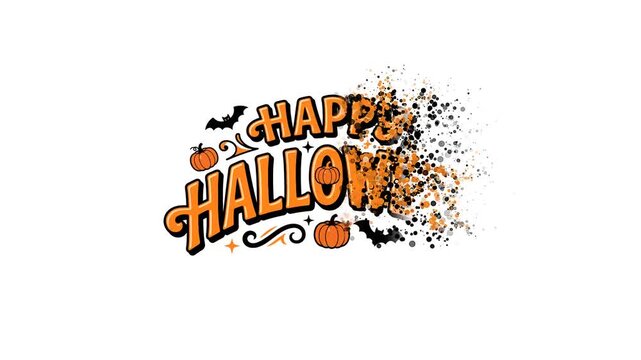 Happy Halloween Animated Text with Spooky Elements and Disintegration Effect.
