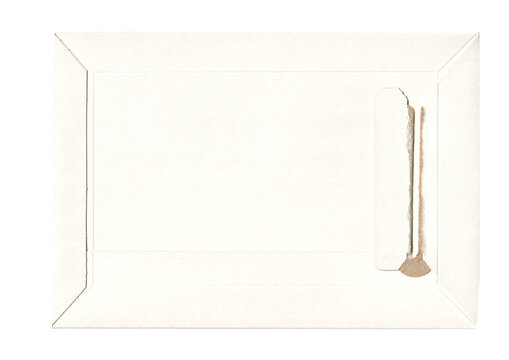 Blank paper frame texture background - Opened white bright paper cardboard shipping envelope back, isolated on transparent or white background png