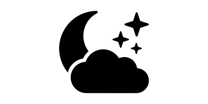 Black crescent moon silhouette with five white stars, minimalist