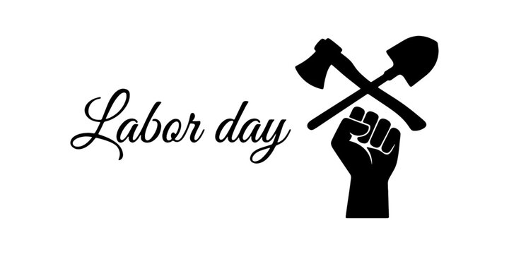 Black raised fist symbol with labor day text and date 2026