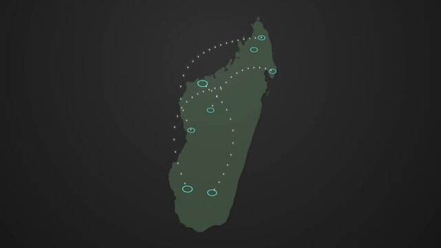 Madagascar Map Animation Showing Signal Transmission from One Location to Another
