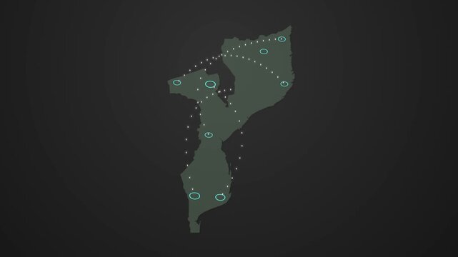 Mozambique Location Map with Moving Signal Waves and Connection Animation