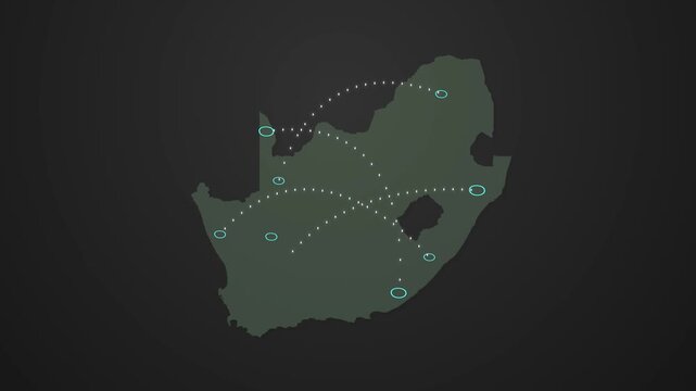 South Africa Map Showing Communication Signal Transfer Between Locations