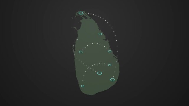 Sri Lanka Map Animation Showing Signal Transmission from One Location to Another