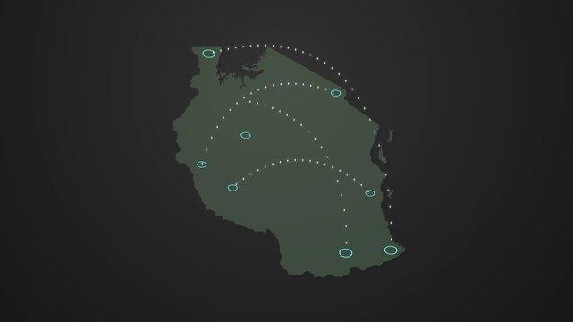 Tanzania Map Showing Communication Signal Transfer Between Locations