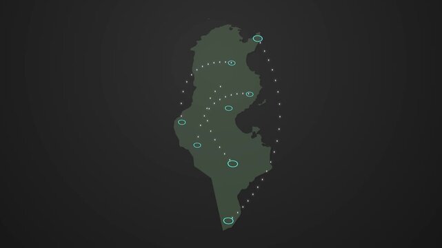 Tunisia Map Animation Showing Signal Transmission from One Location to Another
