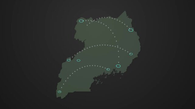 Uganda Map Signal Transmission Animation for Communication and Connectivity