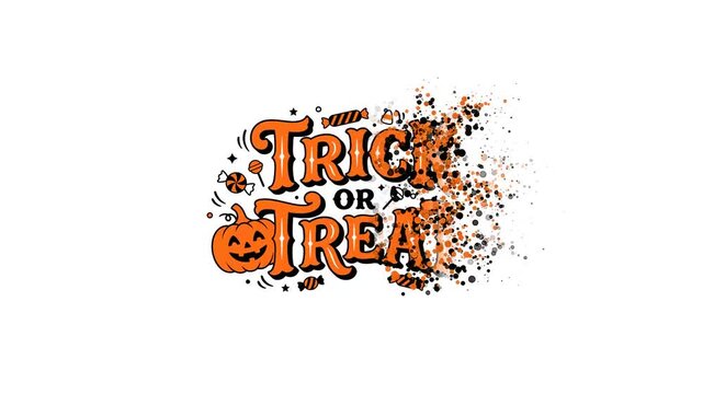 Trick or Treat Halloween Celebration with Disintegrating Text and Pumpkin.